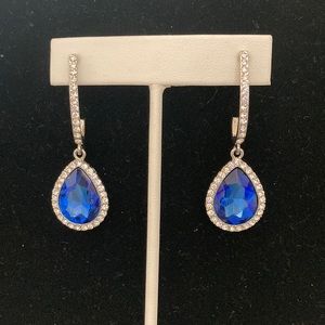 Blue Rhinestone Teardrop Statement Earrings